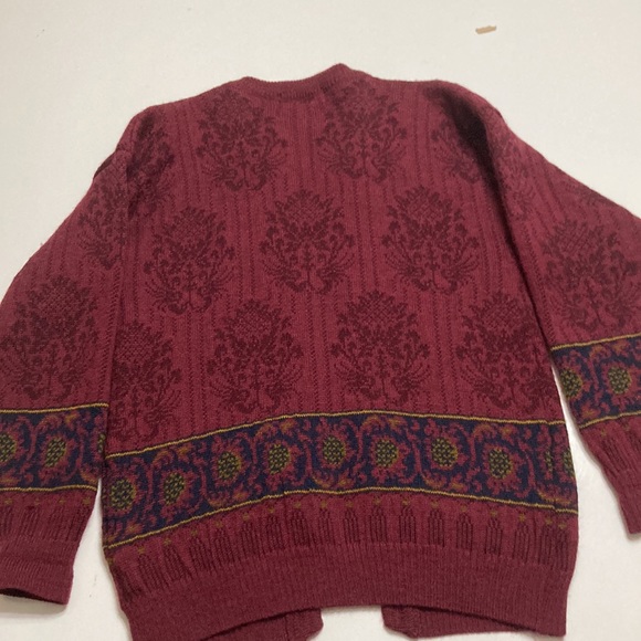 Vintage Past times 100% Wool Burgundy Cardigan Sweater Size XL - Picture 10 of 13